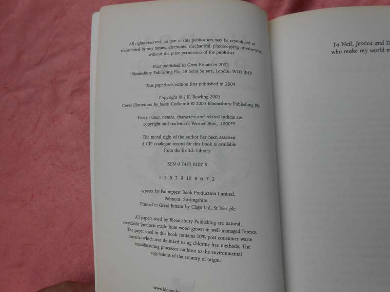 `Harry Potter and the Order of the Phoenix`  J.K. Rowling.  Soft cover.