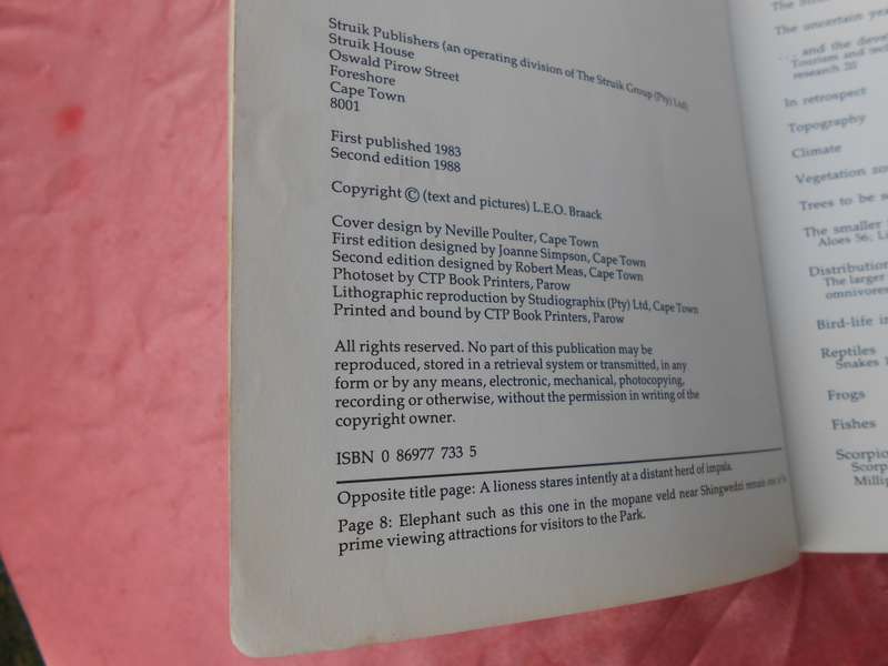 1988 `Kruger National Park`  2nd Edition.  Soft cover.