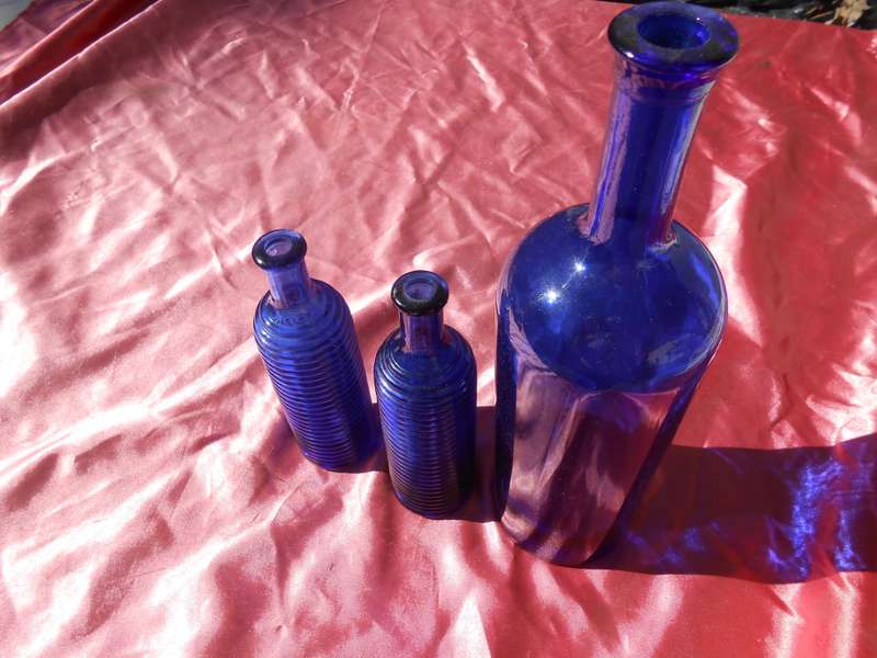 Group of blue bottles.