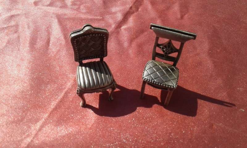 Doll's House Miniature Sized/Printer`s tray sized chairs.  Metal.