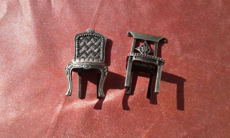 Doll's House Miniature Sized/Printer`s tray sized chairs.  Metal.