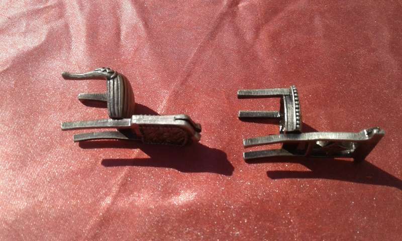 Doll's House Miniature Sized/Printer`s tray sized chairs.  Metal.