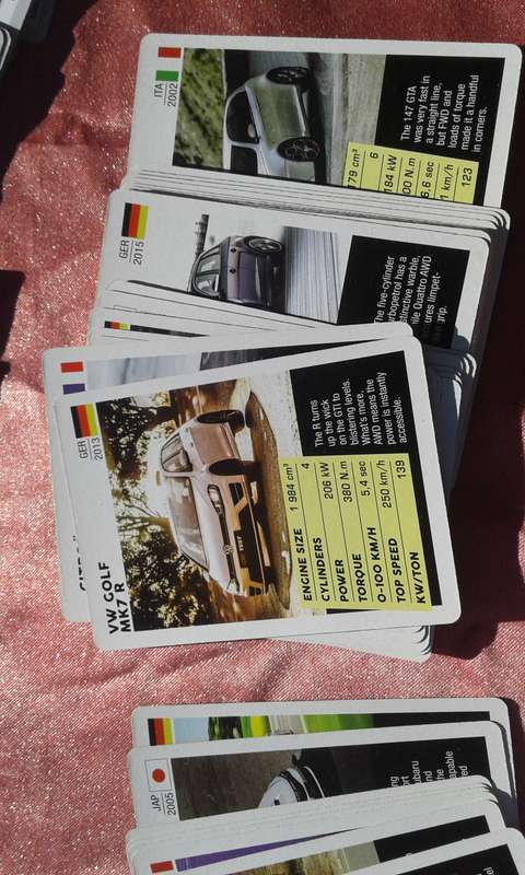 Car trump cards.  Hot Hatches and Performance Cars.  Pack of cards.