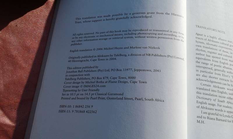 `Agaat"  English translation.  Soft cover.  Marlene van Niekerk.