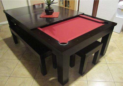 Table top pool table, custom design slate surface, built per order, with benches.