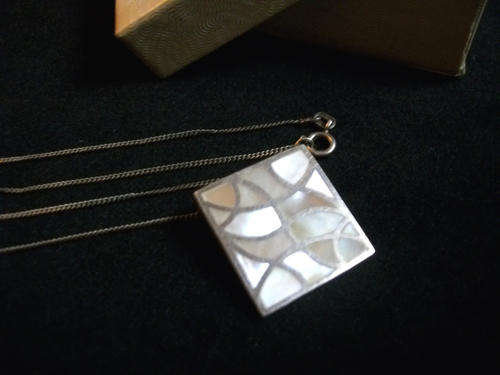 Unique Silver Pendant with Mother of Pearl Inlay, with necklace