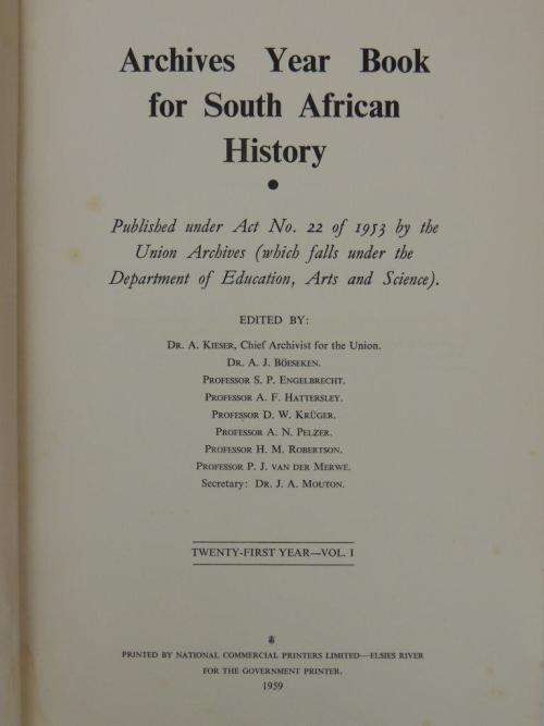 Argief Jaarboek vir S. A. Geskiedenis/Archives Year Book for S. A. History: 1958/1.