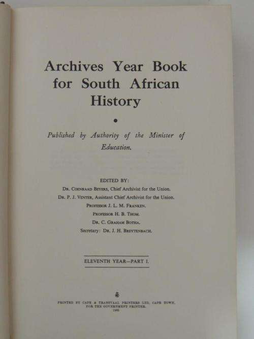 Argief -jaarboek vir Suid Afrikaanse Geskiedenis/Archives Year Book for S. A. History: 1948/1