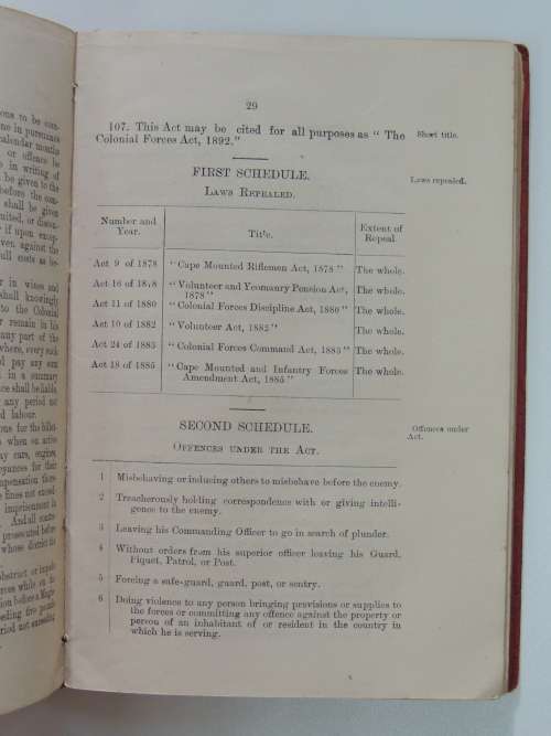 Colonial Forces Act, No. 32 of 1892 With Rules and Regulations Framed Under The Act - Anon