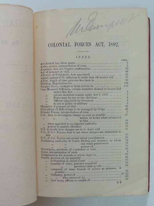 Colonial Forces Act, No. 32 of 1892 With Rules and Regulations Framed Under The Act - Anon