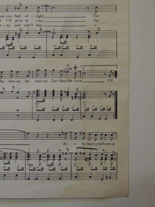 Cant Buy Me Love - The Beatles - 1964 - Vintage Sheet Music - by John Lennon and Paul McCartney.