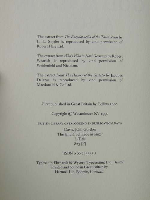 The Land God Made in Anger - First Edition - John Gordon Davis