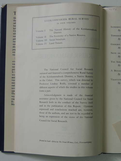 The Natural History of the Keiskammahoek District, Volume 1 - Edgar D. Mountain. J. V. L. Rennie.