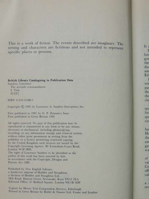 The Seventh Commandment - First Edition - 1991 - Lawrence Sanders