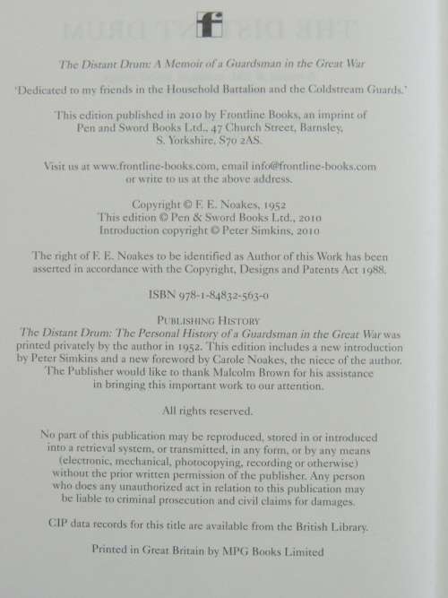 The Distant Drum  A Memoir of a Guardsman in the the Great War - F.E. Noakes