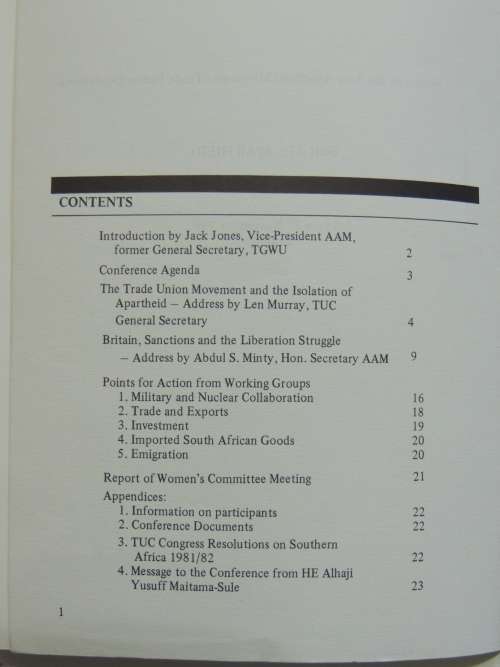 Isolate Apartheid - Report of the Anti-apartheid Movement Trade Union Conference Hheld on November 2