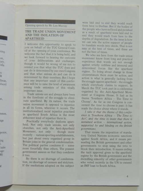 Isolate Apartheid - Report of the Anti-apartheid Movement Trade Union Conference Hheld on November 2