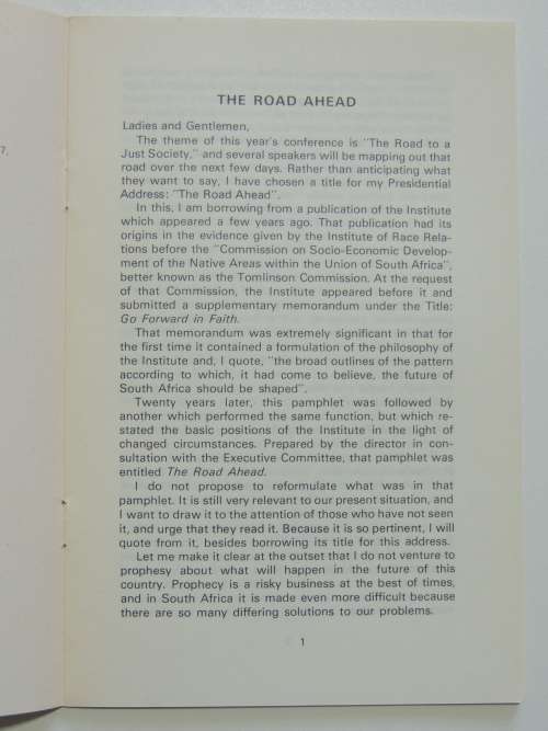 The Road Ahead 1978 Presidential Address - Dr. E.E. Mahabane