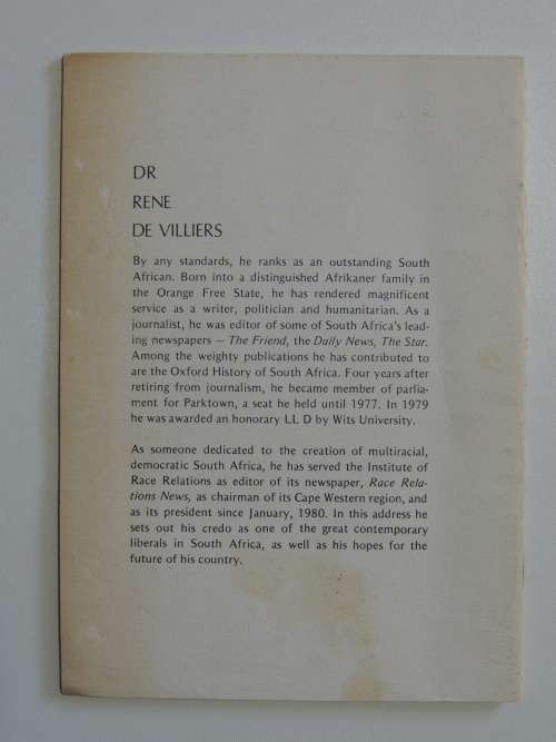 The Road to Tomorrow- Dr. Rene de Villiers