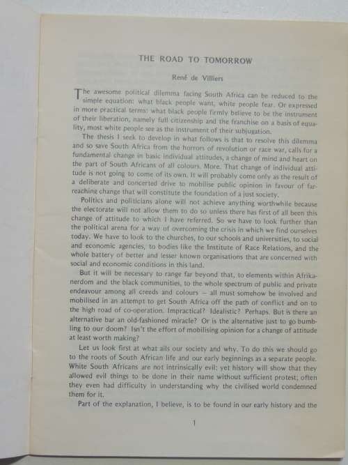 The Road to Tomorrow- Dr. Rene de Villiers