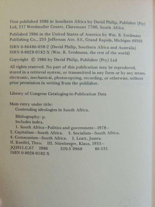 Contending Ideologies in South Africa - Ed. James Leatt, T Kneifel, K Nurnberger