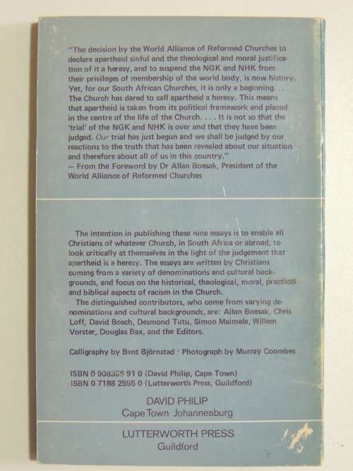 Apartheid is a Heresy - First Edition - ed. John De Gruchy and Charles Villa-Vicencio