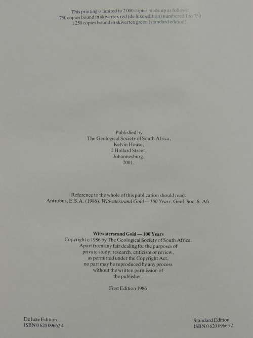 Witwatersrand Gold - 100 Years - Ed. ESA Antrobus