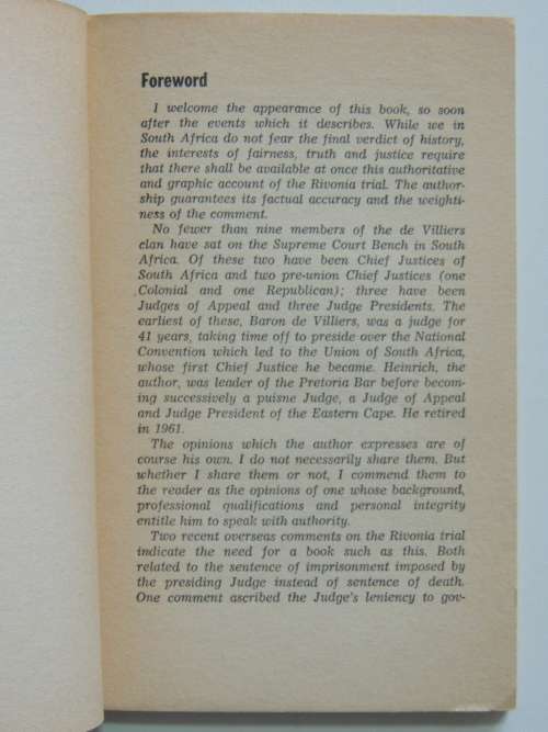 Rivonia - Operation Myibuye - A Review of the Rivonia Trial  - HHW dE Villiers 1964