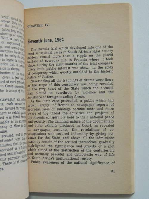 Rivonia - Operation Myibuye - A Review of the Rivonia Trial  - HHW dE Villiers 1964