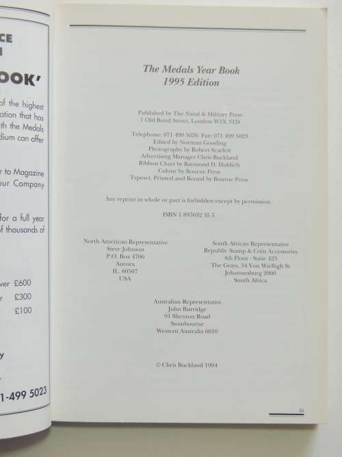 The Medals Year Book  1995 Edition - Norman Gooding