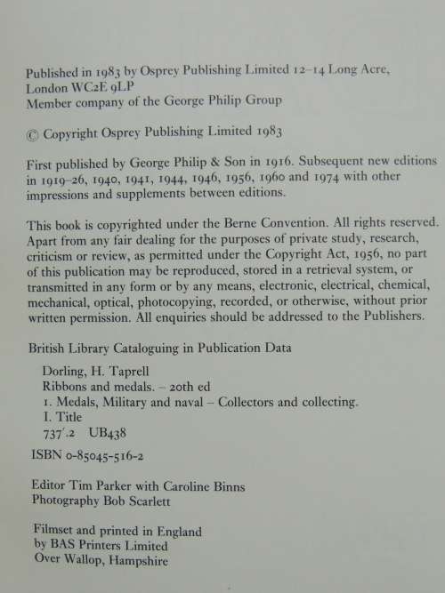 Ribbons And Medals  Edited And Revised By Alec A. Purves- H. Taprell Dorling