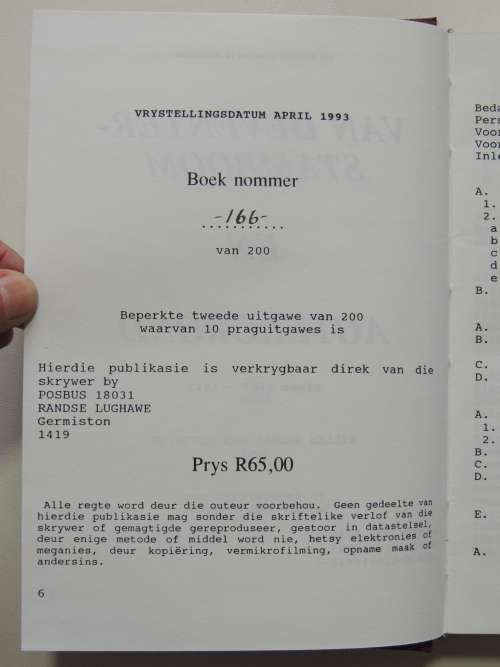 Van Deventer Stamboom en Agtergrond 1993 Boek 166 van slegs 200 - WD Van Deventer