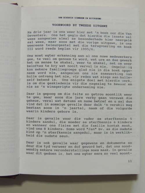 Van Deventer Stamboom en Agtergrond 1993 Boek 166 van slegs 200 - WD Van Deventer