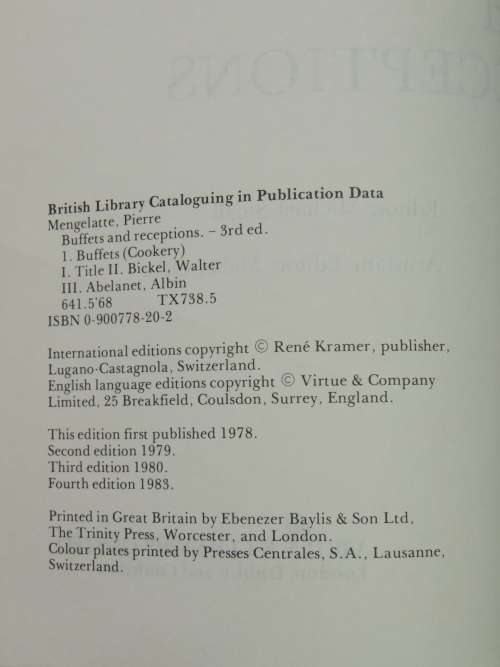 Buffets and Receptions - 1983 4th Ed. - P Mengelatte, W Bickel, A Abelanet
