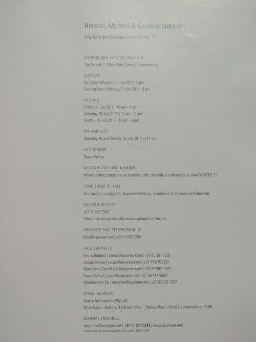 ASPIRE Art Auctions - Winter 17 - Hyde Park, Johannesburg