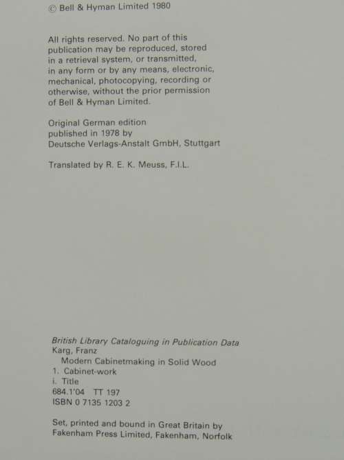Modern Cabinetmaking in Solid Wood - Franz Karg