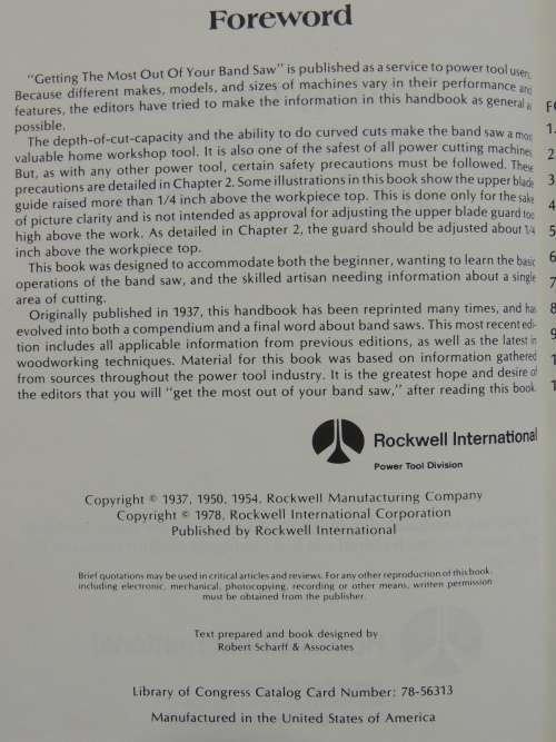 Getting the Most Out of Your Band Saw- Rockwell Publication
