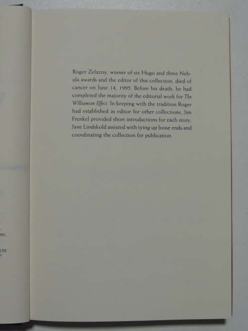 The Williamson Effect - First Edition - Ed. Roger Zelazny