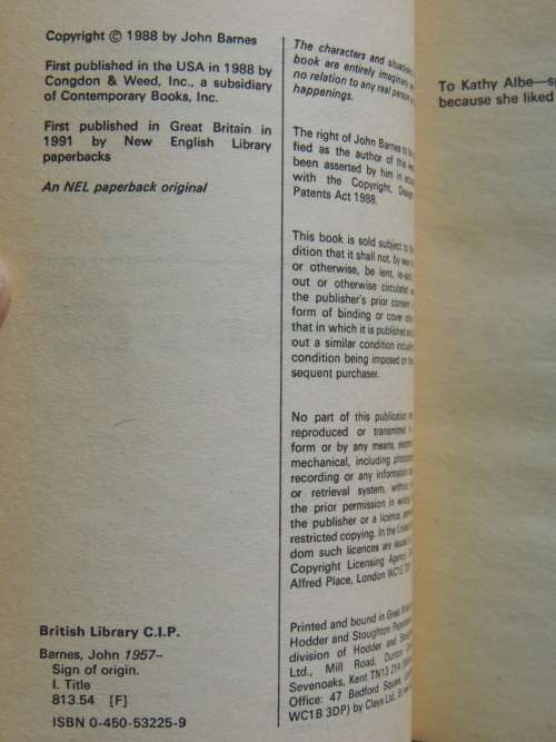 Sin of Origin - John Barnes