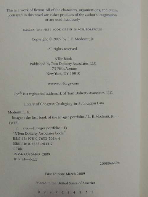 Imager - LE Modesitt, Jr         FIRST EDITION 2009 Hard Cover