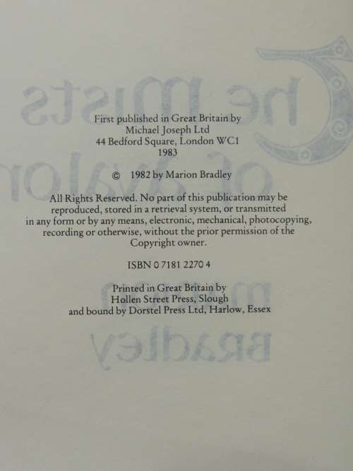 The Mists of Avalon - Marion Bradley - FIRST EDITION 1983 British Edition