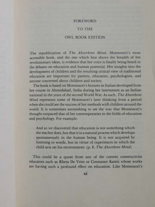 The Absorbent Mind  - Maria Montessori