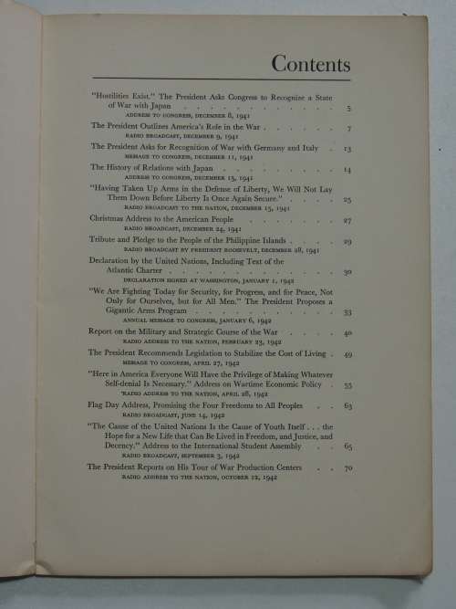 The War Messages Of Franklin D. Roosevelt  December 8, 1941 To October 12, 1942