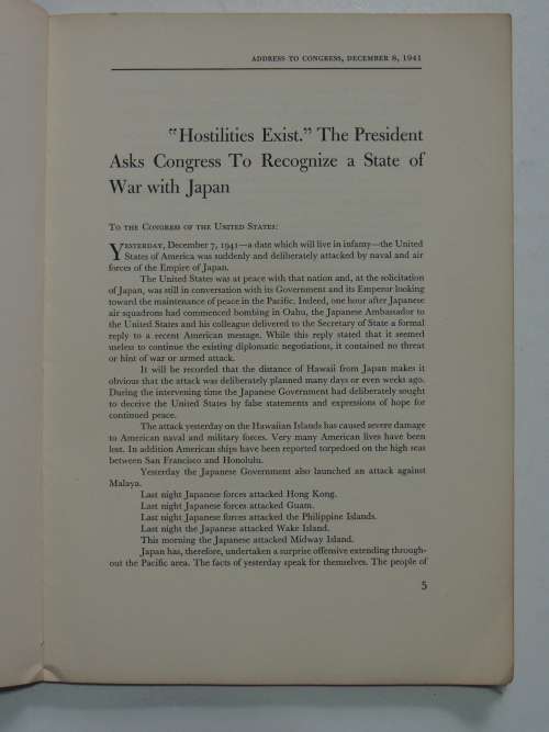 The War Messages Of Franklin D. Roosevelt  December 8, 1941 To October 12, 1942