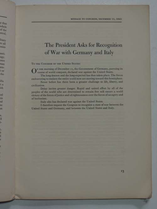 The War Messages Of Franklin D. Roosevelt  December 8, 1941 To October 12, 1942