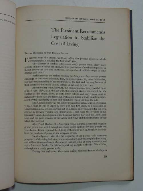 The War Messages Of Franklin D. Roosevelt  December 8, 1941 To October 12, 1942
