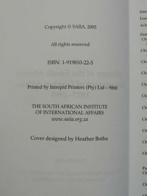 History of the South African Department of Foreign Affairs 1927 - 1993 - Ed. Tom Wheeler
