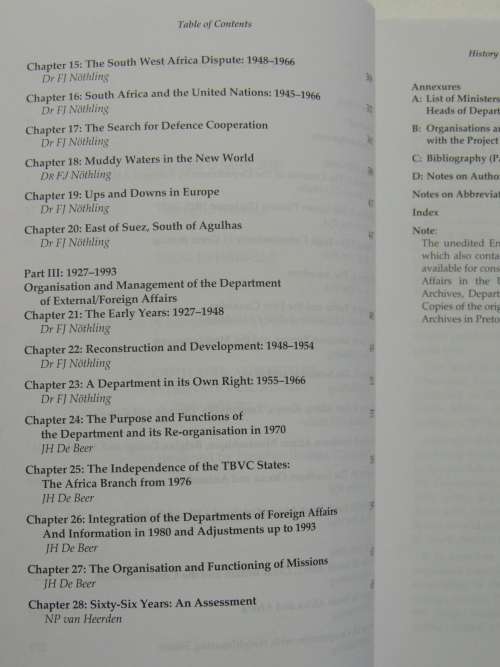 History of the South African Department of Foreign Affairs 1927 - 1993 - Ed. Tom Wheeler