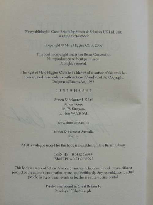 Two Little Girls in Blue -FIRST BRITISH Ed., Signed by Author - Mary Higgins Clark