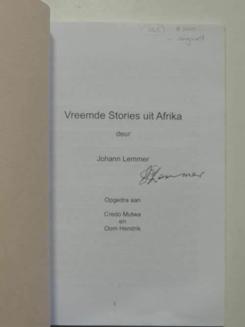 Vreemde Stories uit Afrika - Johann Lemmer -    SIGNED      Afrikaans